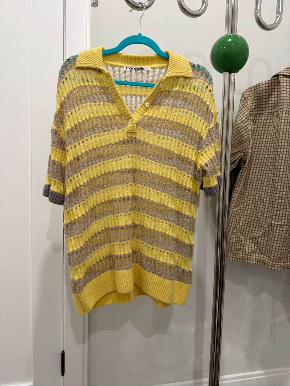 Andersson Bell Women's Yellow & Beige Striped Knit Polo Sweater